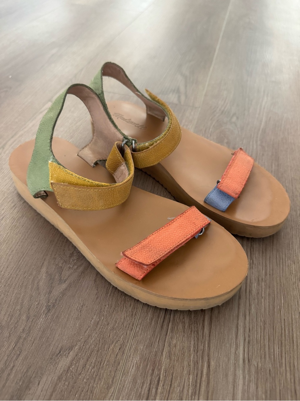 Madewell Multicolor Suede Strap Sandals - Orange, Green, Yellow, Blue, Tan